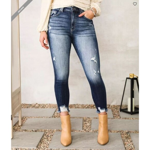 NWOT KANCAN Signature Kurvy Ultra High Rise Ankle Skinny Distressed Jeans Sz 36 - Picture 1 of 9